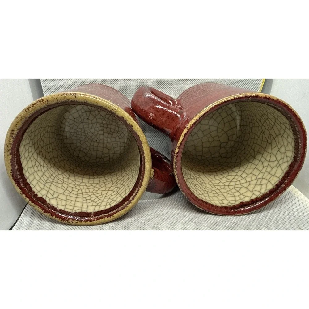 Pier 1 crackle collection mugs - 2 Mugs In Set - Red & Rust set - Excellent cups
